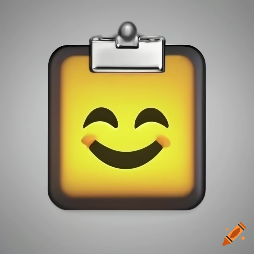 An app icon representing a yellow smiling emoji merged with a clipboard