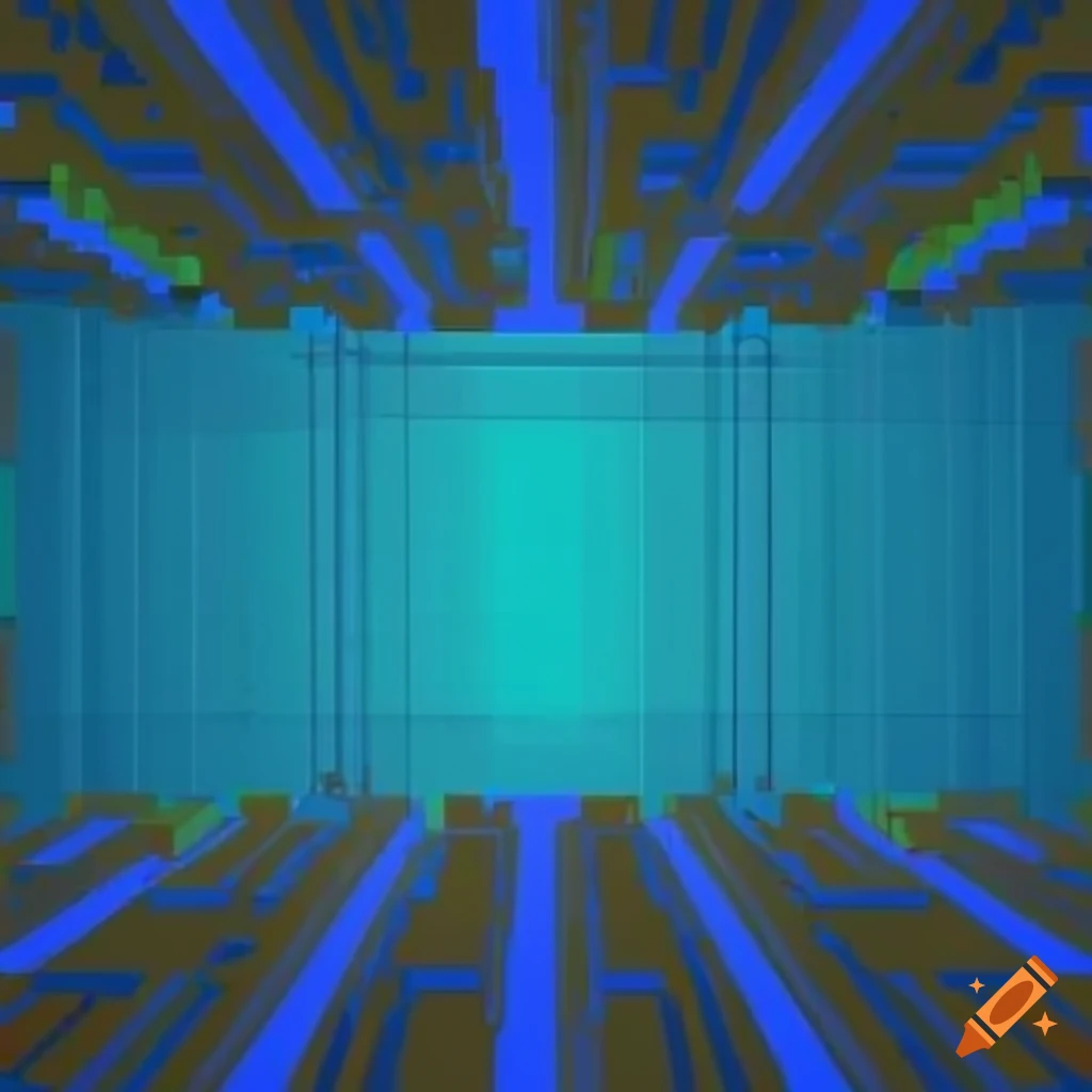 2d pixelated overhead simulation room blank with blue lines on Craiyon