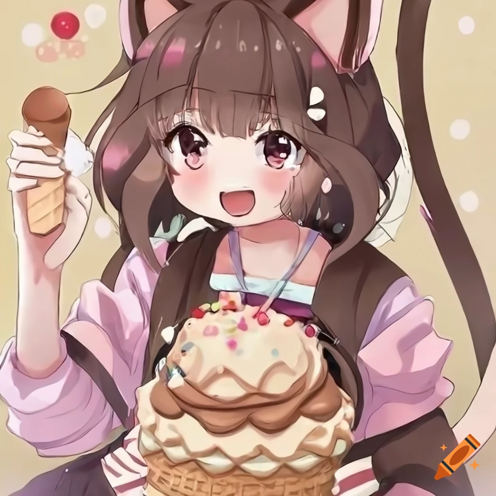 Premium Photo | Ice cream in a waffle cone cute color anime style