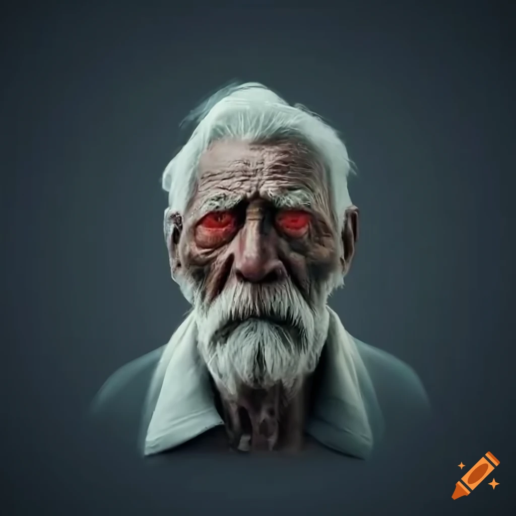 Severely old man with eyes going opposite directions and balding messy grey  hair. ultra realism, 4k resolution on Craiyon
