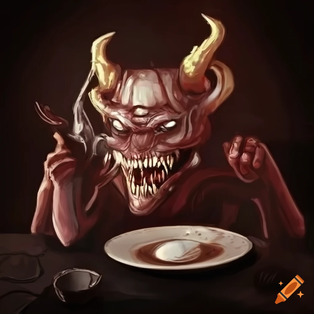 A mechanised demon drinking coffee from the can