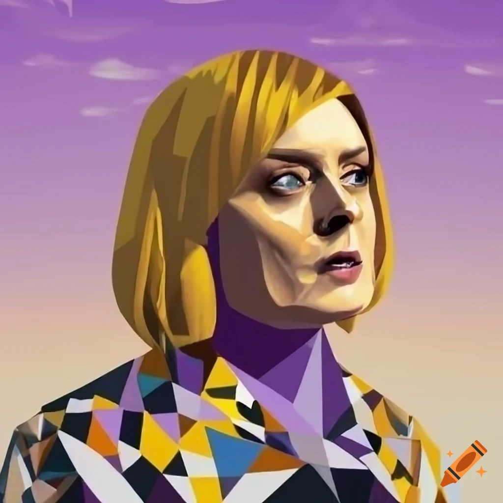 Geometric Róisín Murphy portrait with gemstones and shiny liquid ...