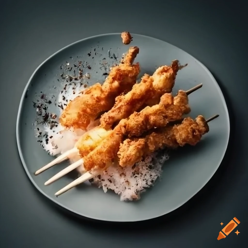 Kushikatsu deep fried skewers dipping sauce on Craiyon