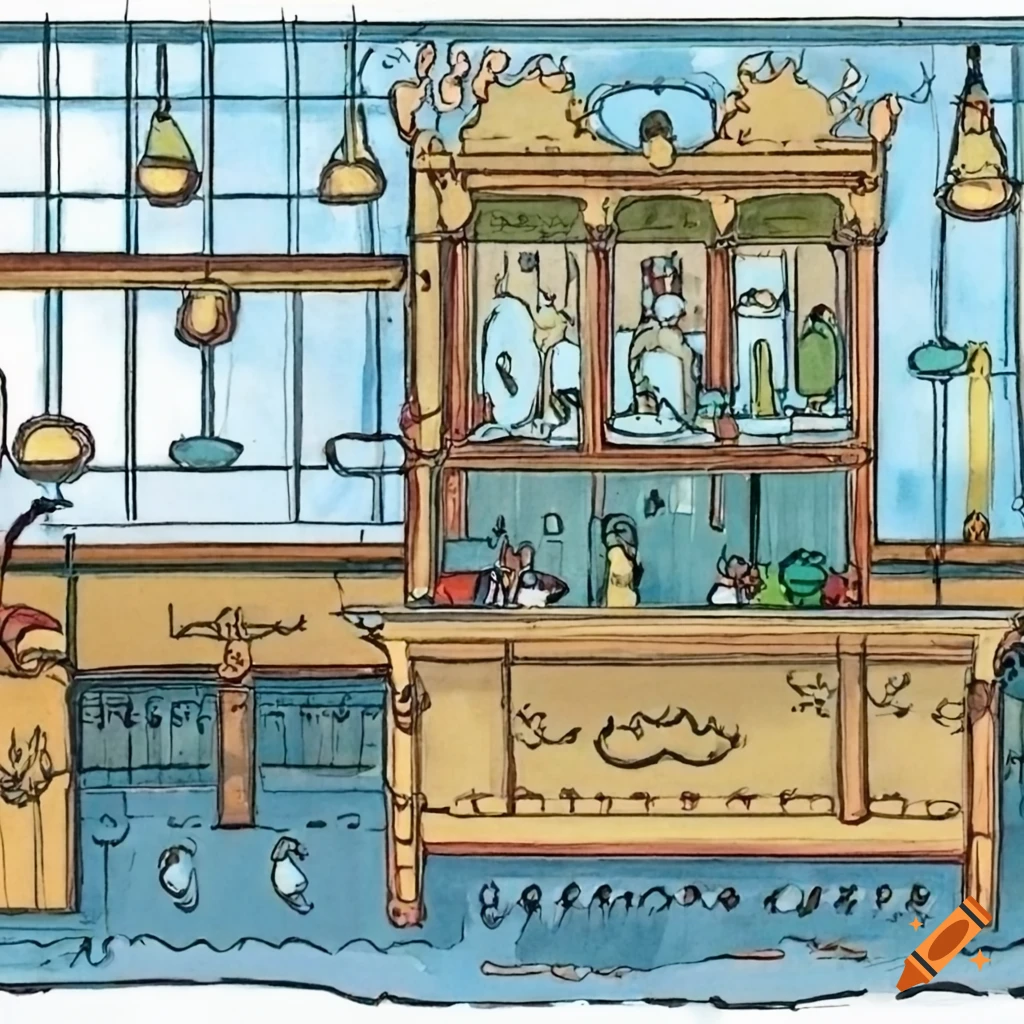 Color drawing of laboratory room in art nouveau style on Craiyon