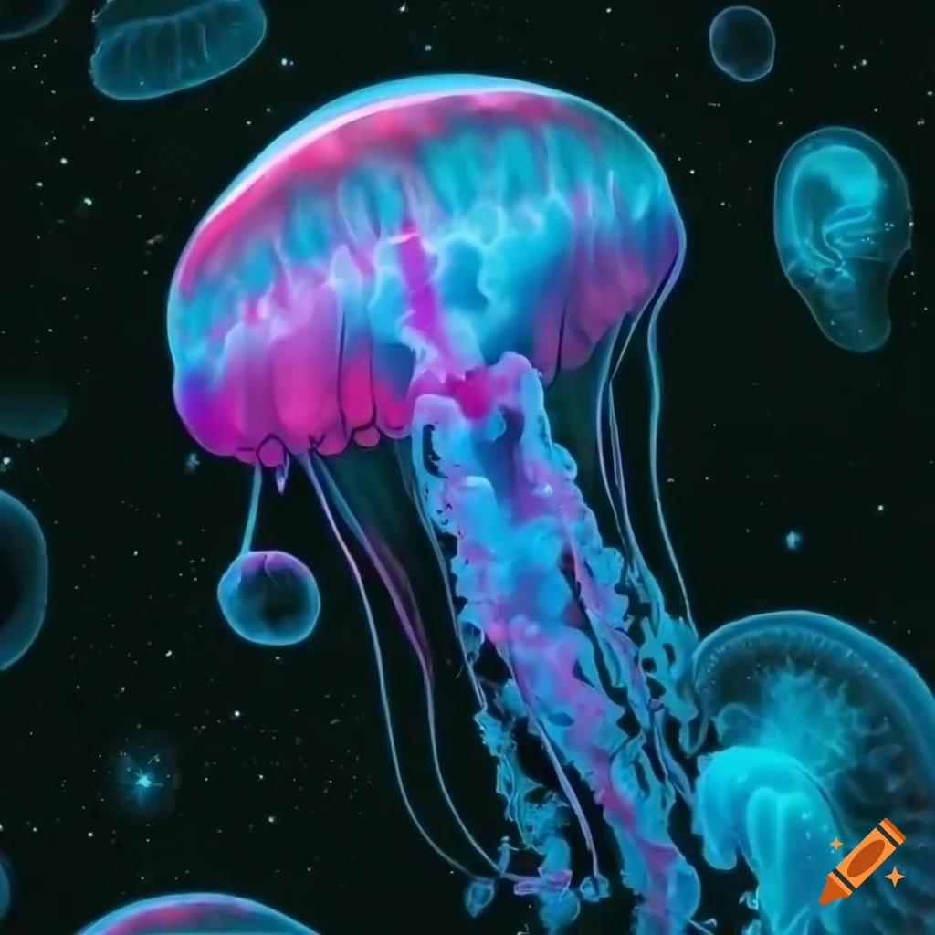 A psychedelic jellyfish in neon space, wide angle, high resolution, 4k on  Craiyon