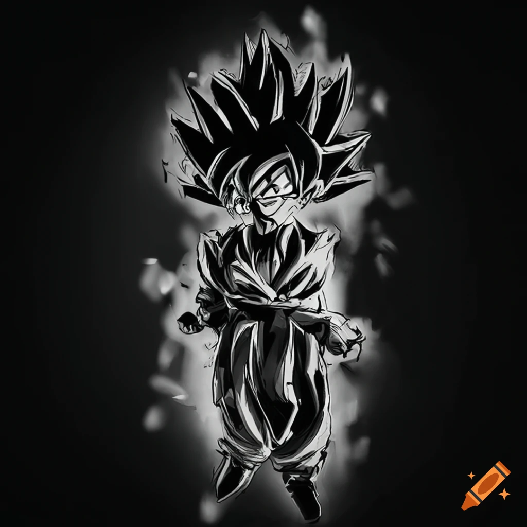Goku Anime Boy Dark Art Black Background 4K HD Dragon Ball