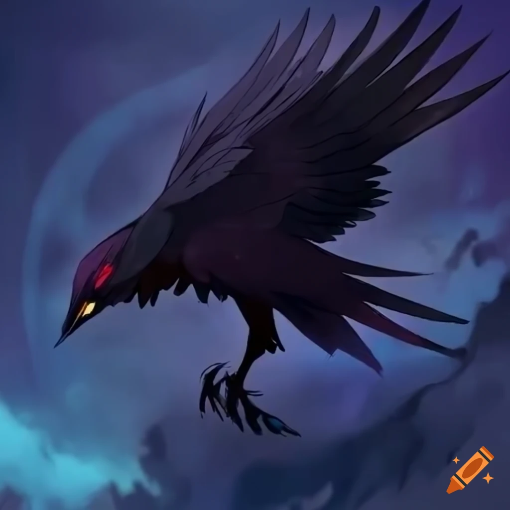 Raven flying, anime style on Craiyon