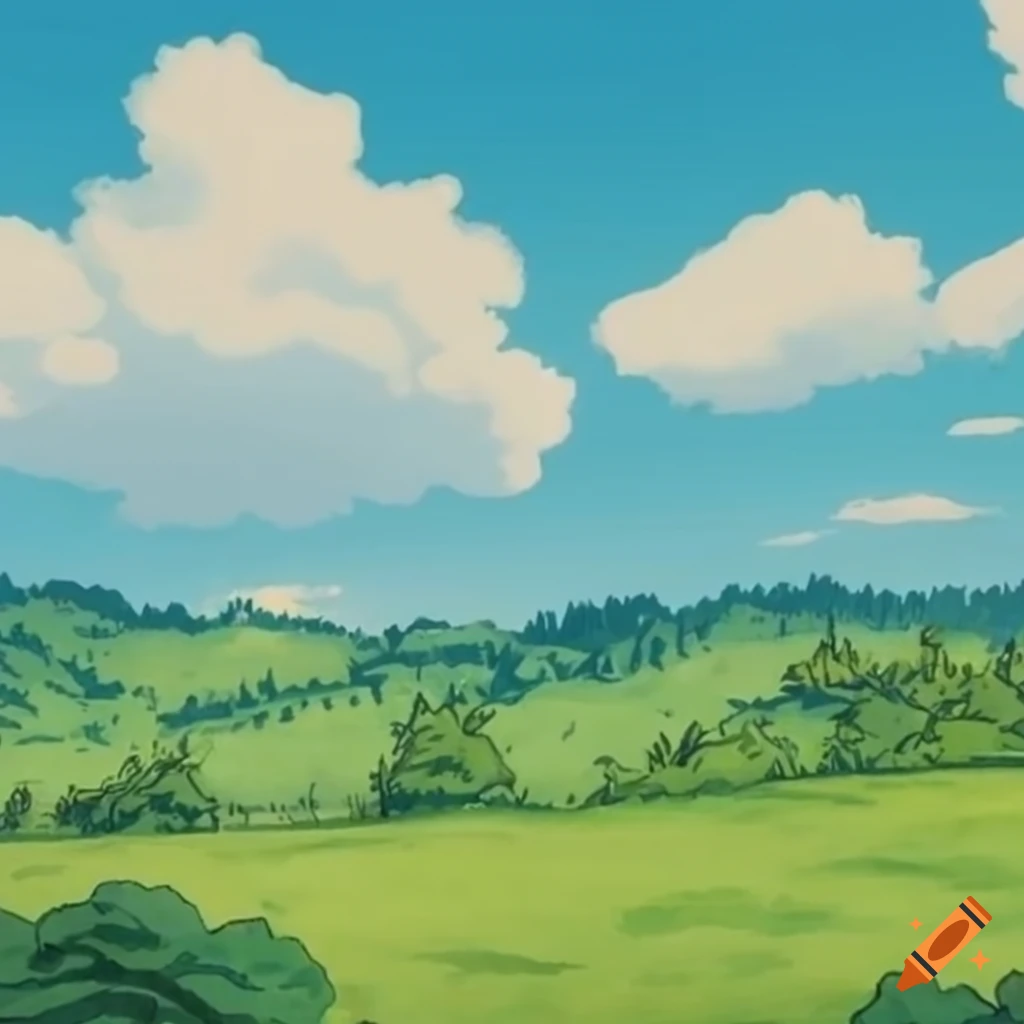 Field tree mountains sun clouds blue sky studio ghibli on Craiyon