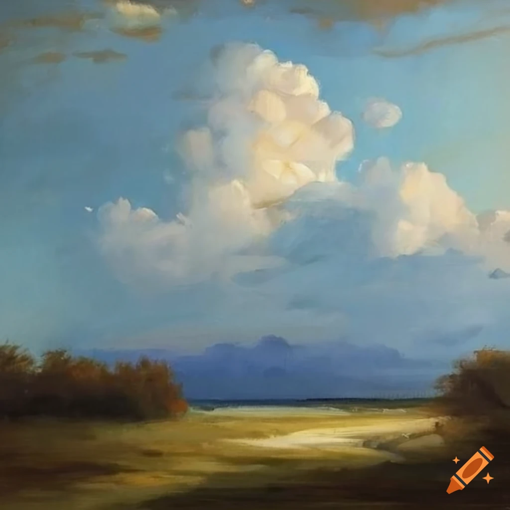 Landscape painting distant clouds neoclassical on Craiyon