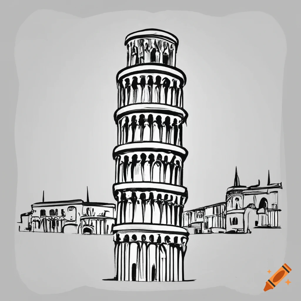 Vintage Leaning Tower of Pisa Italy Pencil Drawing | Chairish