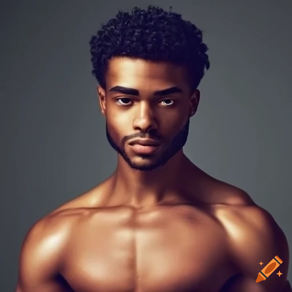Handsome man, with dark brown skin, brown curly hair, brown eyes ...