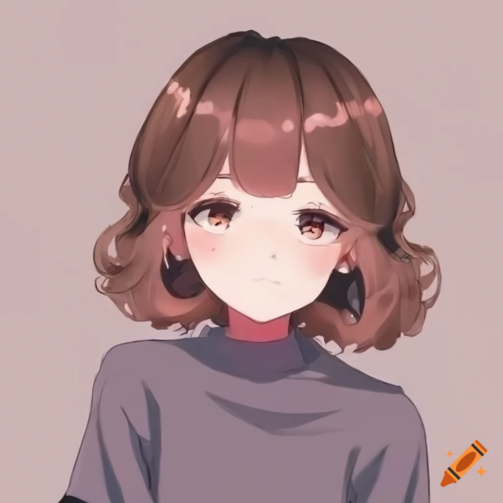 Short wavy brown hair anime girl pfp cute pastel outfit and