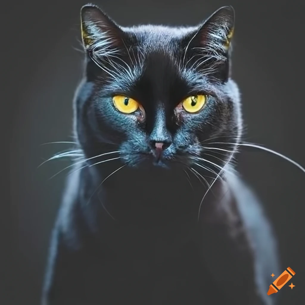 A sleek black cat with piercing yellow eyes swimming gracefully on Craiyon