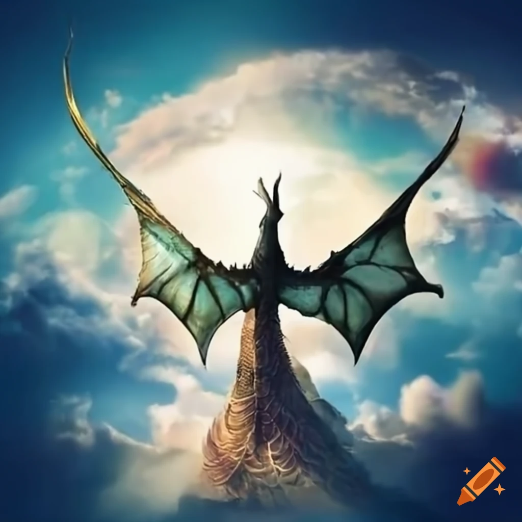 Majestic dragon soaring through the sky on Craiyon