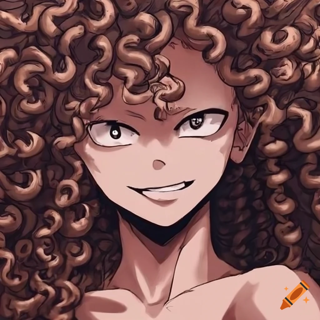 Black and white sketch of my hero academia character wuth big curly