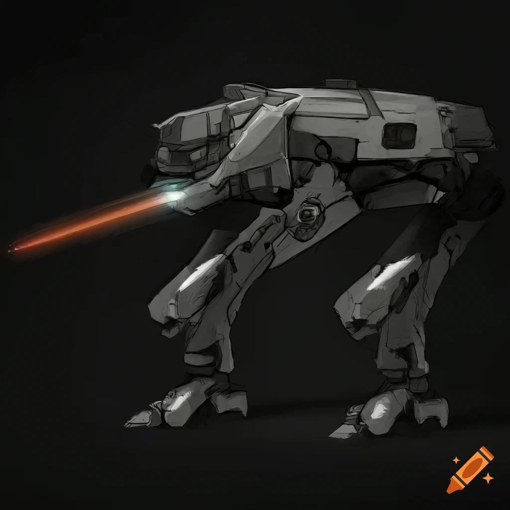 Concept art of combat walker robot with laser, realistic, ultra