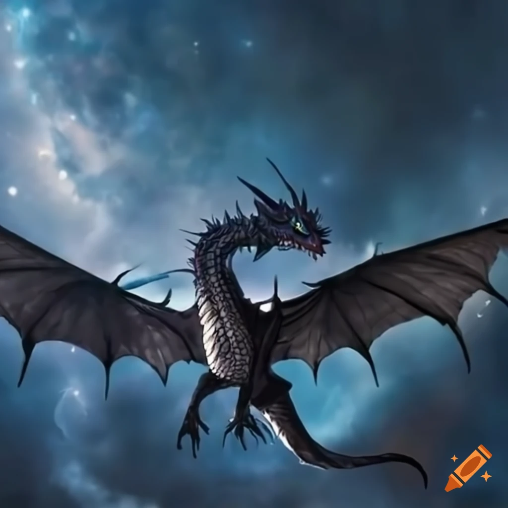 Majestic dragon soaring through the sky on Craiyon