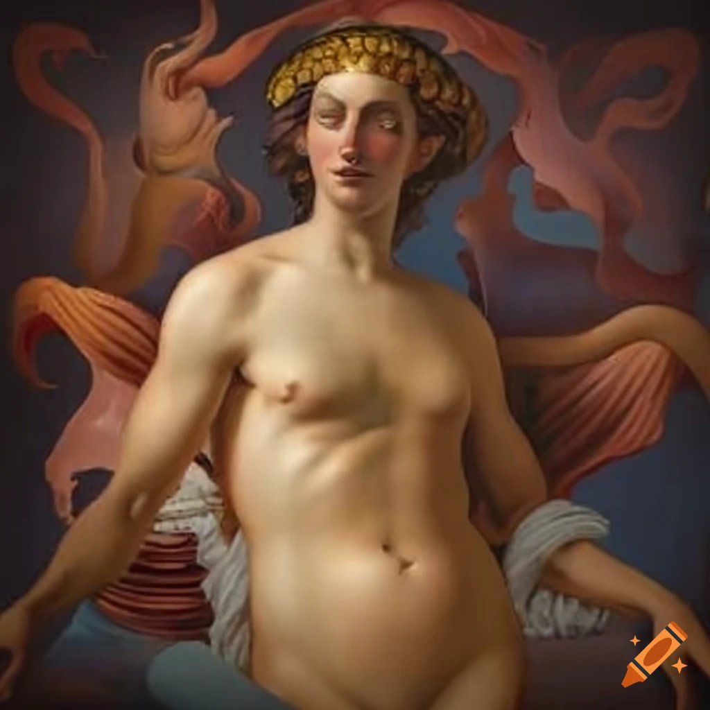 Detailed painting of the male god adonis gracefuly posing on top of a shell  inspired by birth of venus. png no background. by paul reubens on Craiyon