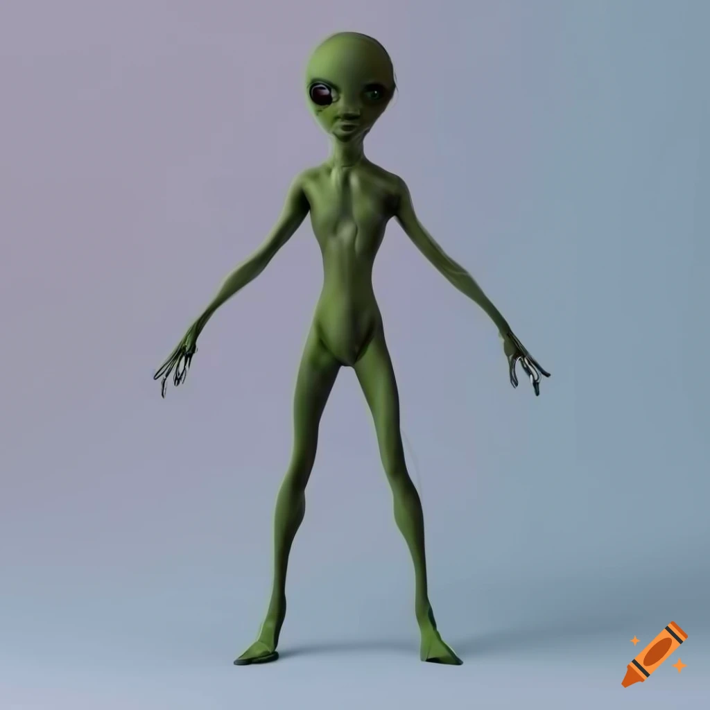 Colorful 3D render of a friendly genderless alien with thin body and ...