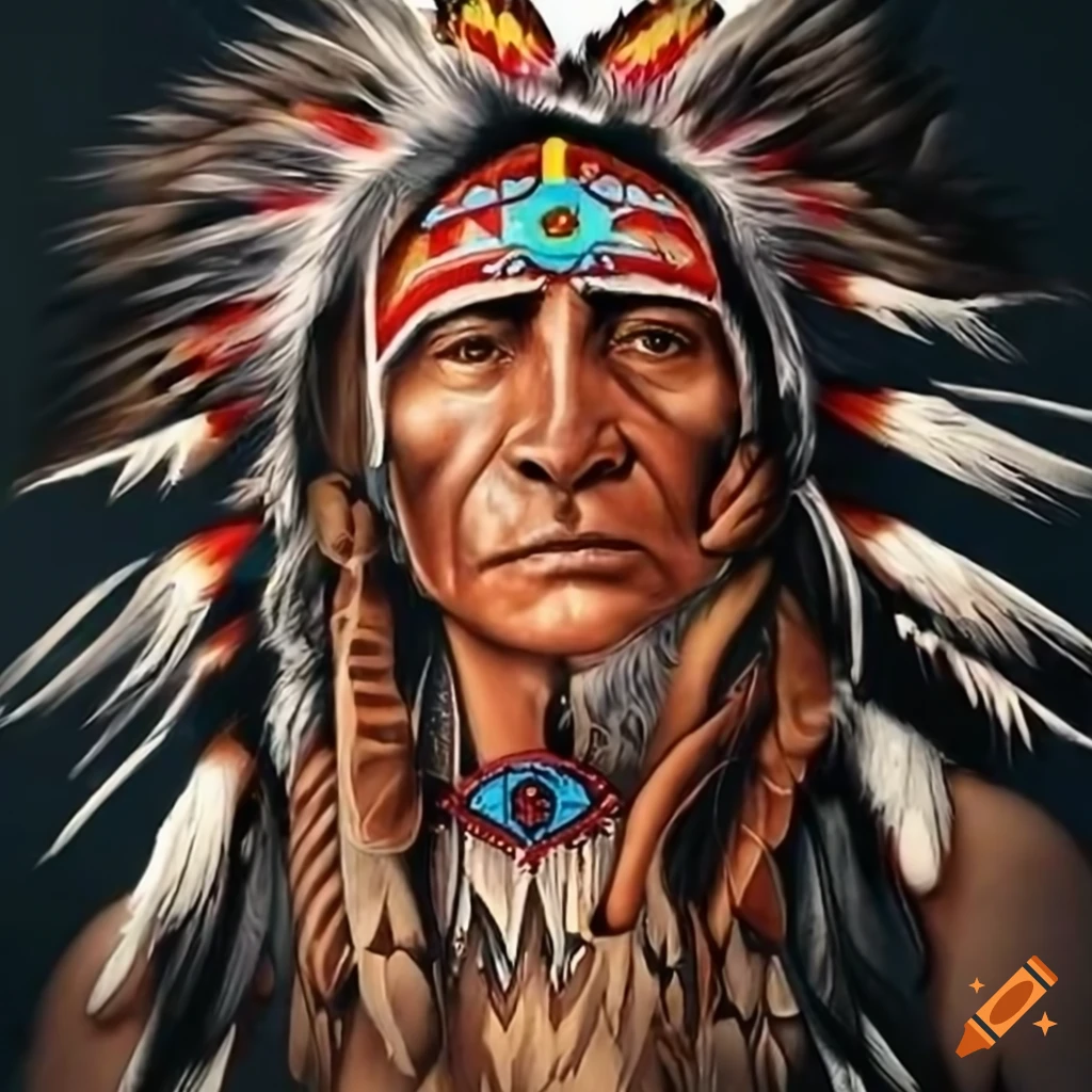 Tattoo Art, Portrait Of American Indian Head Over Dark Background' Art  Print - outsiderzone | Art.com