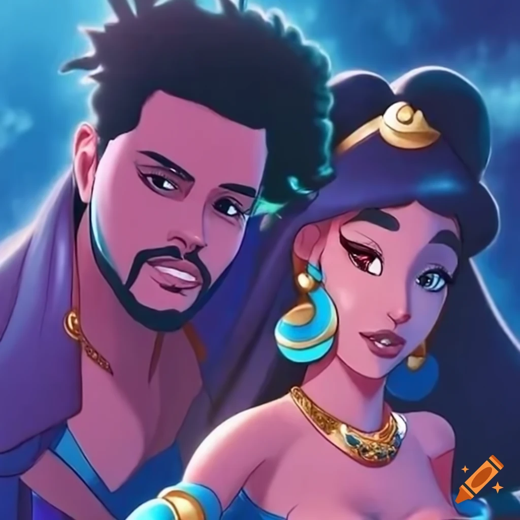 Ariana Grande and The Weeknd as Princess Jasmine and Aladdin