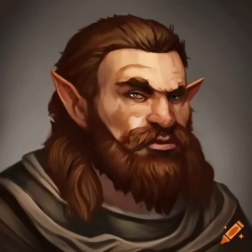 Portrait of dwarf male dnd. brown hair, beard, brown eyes