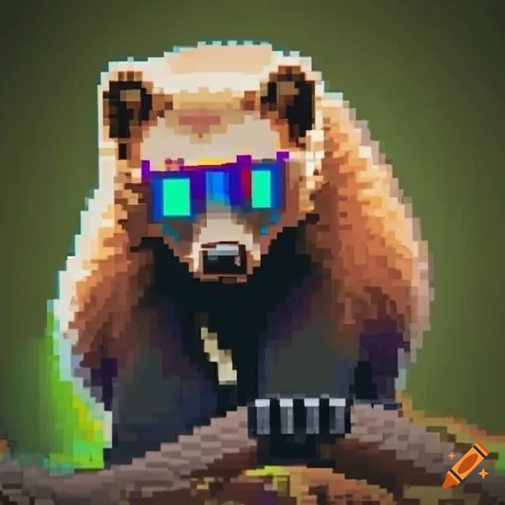 pixelated wolverine animal with colorful pit viper sunglasses
