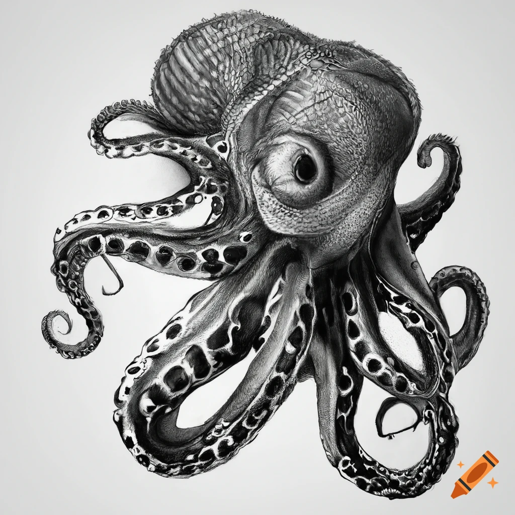 Octopus animal. Ink black and white drawing Stock Photo - Alamy