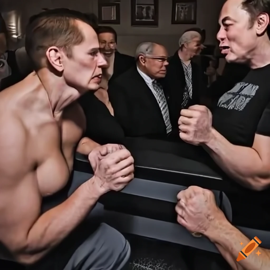 Elon musk arm wrestling with david baszucki