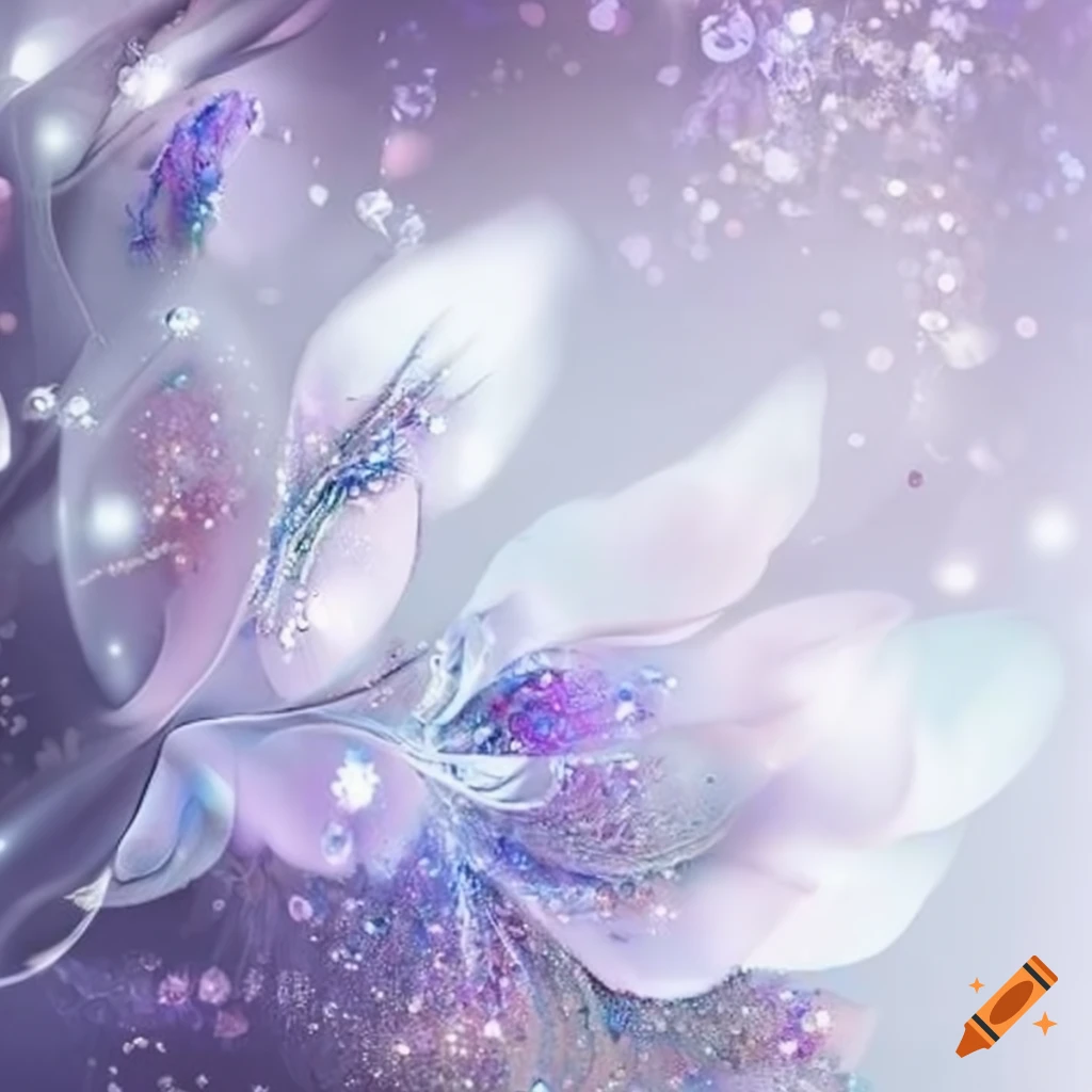Ethereal abstract floral art on a sparkling silver backdrop on Craiyon