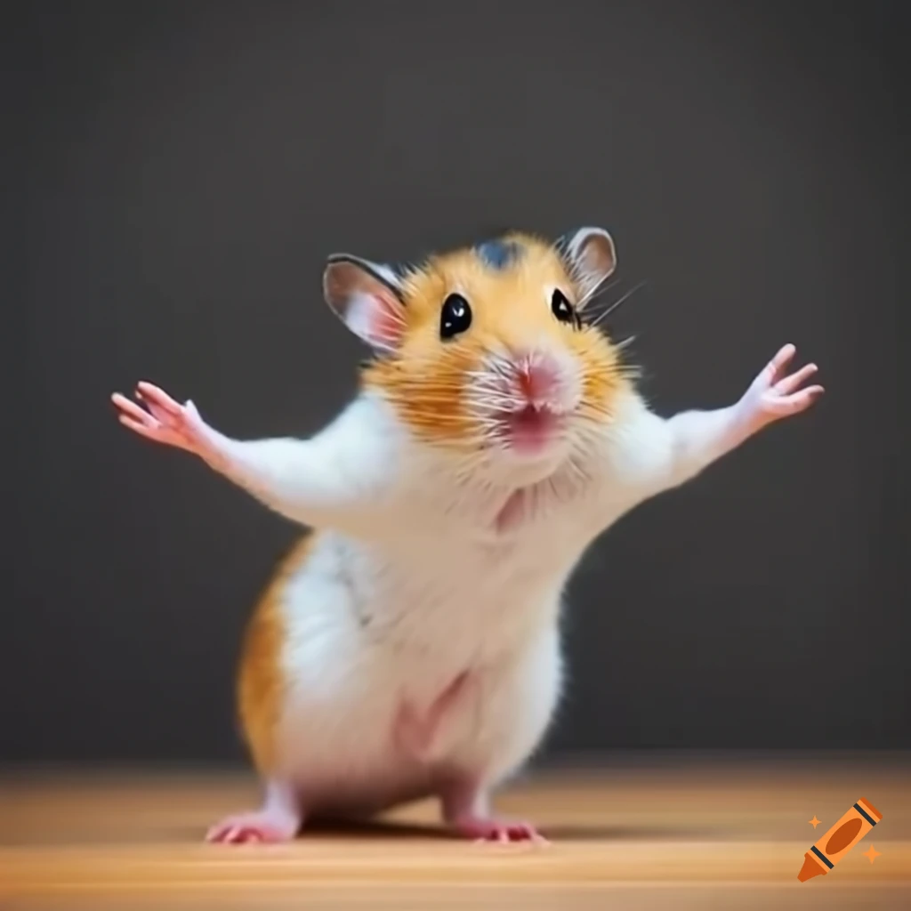 Hamster with arms raised above head, preaching hamster