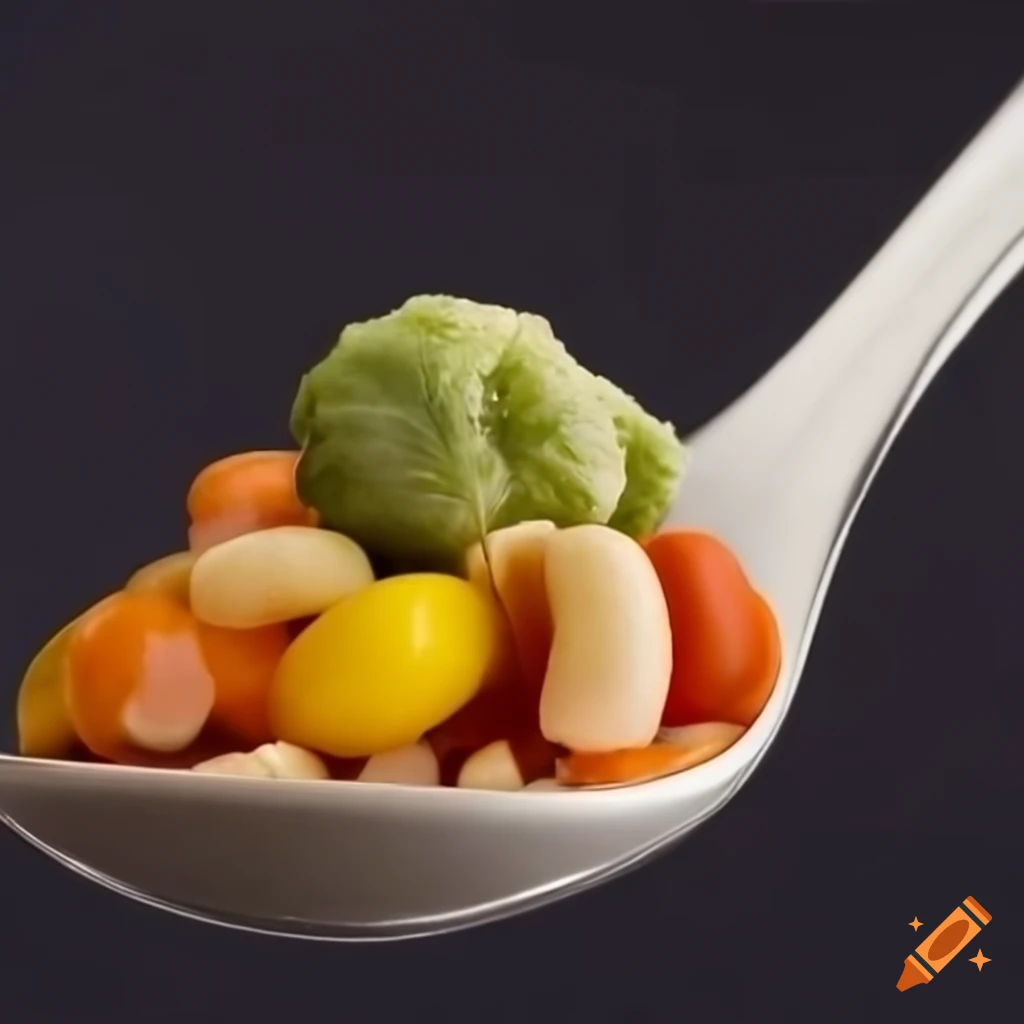 Food In Spoon Realistic close up of mixed vegetables in spoon on Craiyon