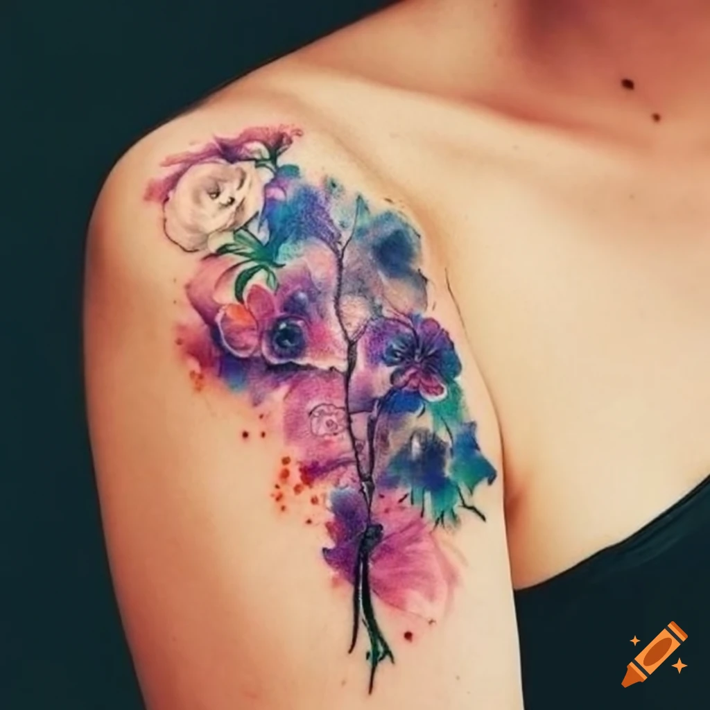 Color Floral and Butterfly Watercolor Tattoo - Love n Hate