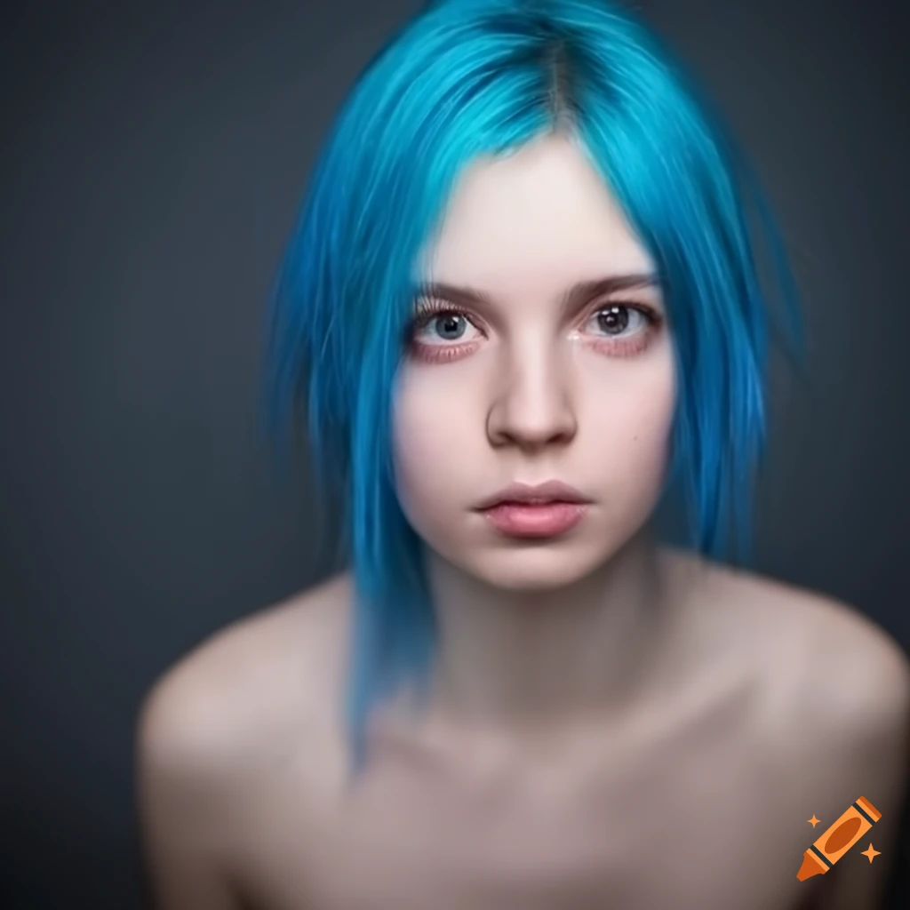 Young woman with blue hair and red eyes on Craiyon