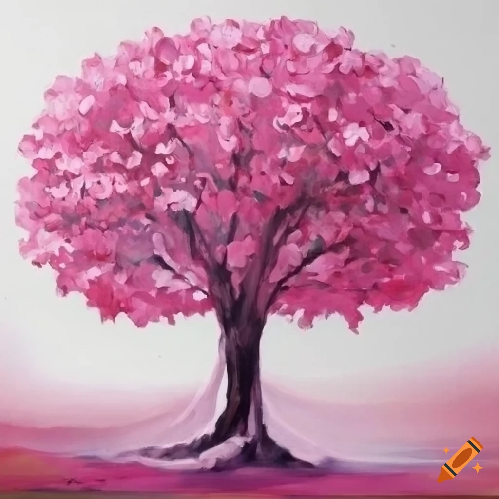 Ipê Rosa Pintura a óleo árvore de ipê rosa com fundo branco with border on Craiyon
