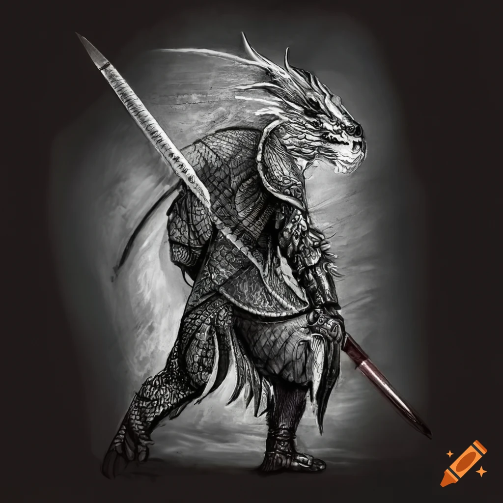 Warrior dragon with a katana on his back on Craiyon