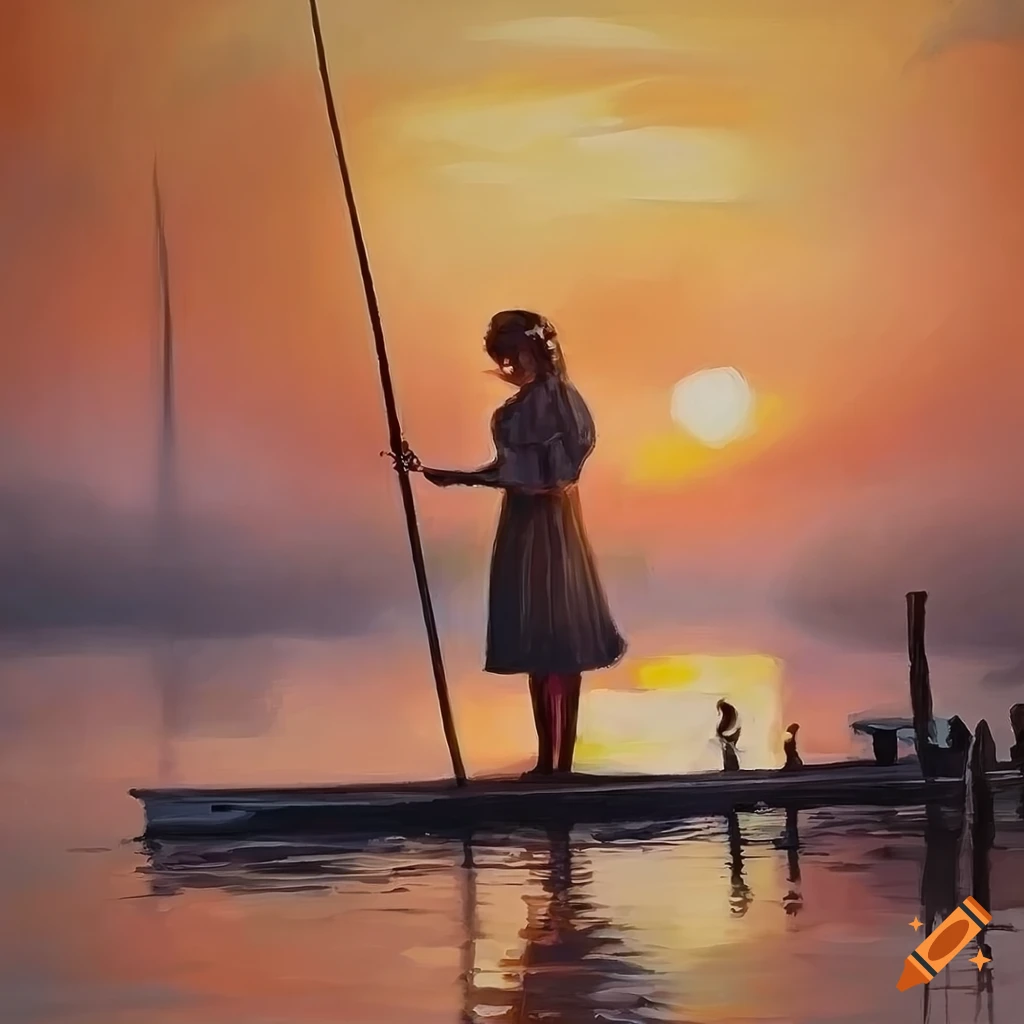 Painting Fine Art Fishing on Foggy Evening Morning Lake. a Fisherman in  Boat with Fishing Rod is Reflected in Calm Water Stock Illustration -  Illustration of reflected, misty: 173956904