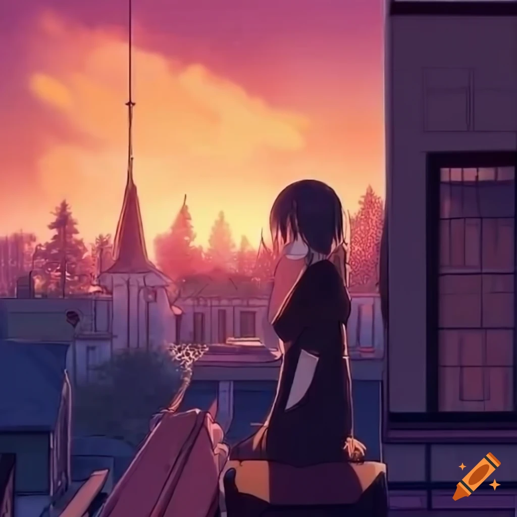 rooftop sunrise a happy memory of sneaking onto the roof at my school dorm  and watching the sun rise with the… | Anime background, Best night of my  life, Background