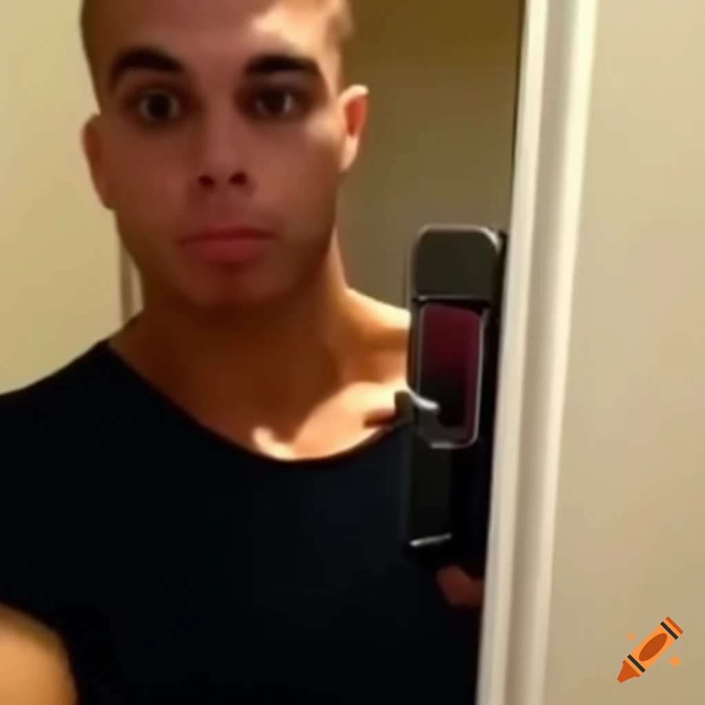 Mirror selfie of a manly masculine macho buff ethnic guy, video cam on Craiyon