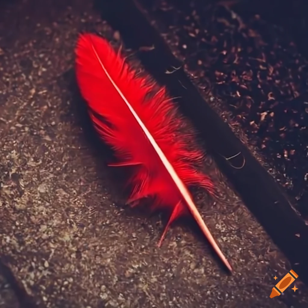 Red feathers laying on the sidewalk on Craiyon