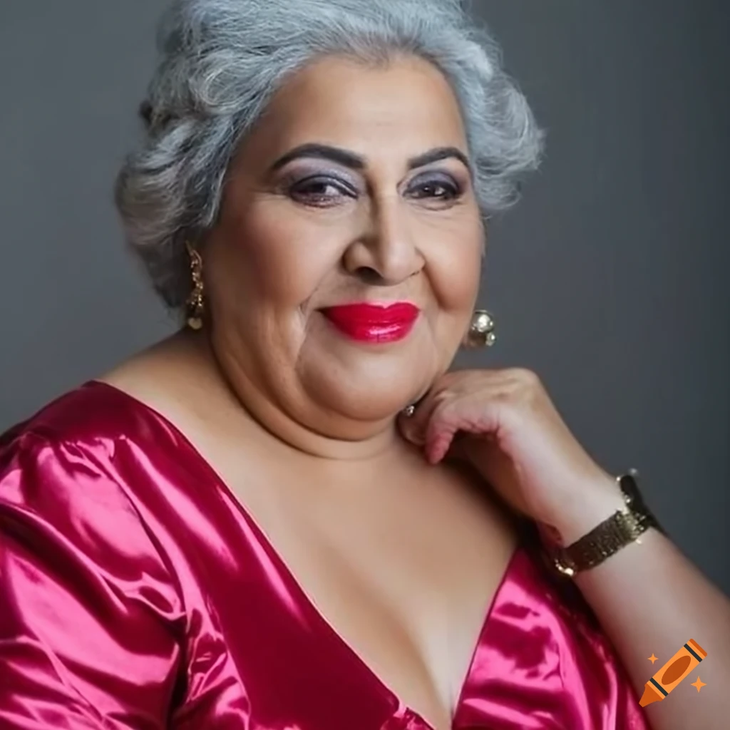 Plus size arab granny wearing lipstick portrait, hd, wearing satin dress on  Craiyon