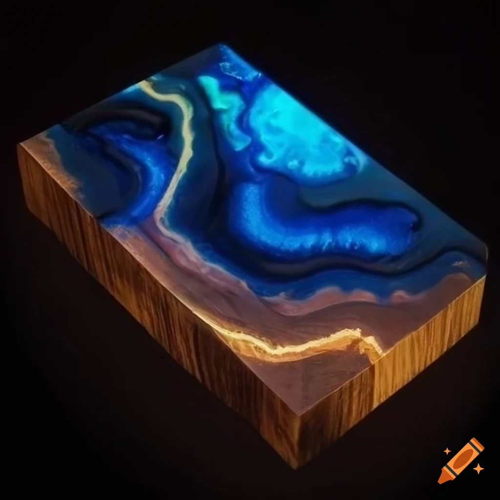 Woodworking, wood, golden edges, glowing epoxy resin