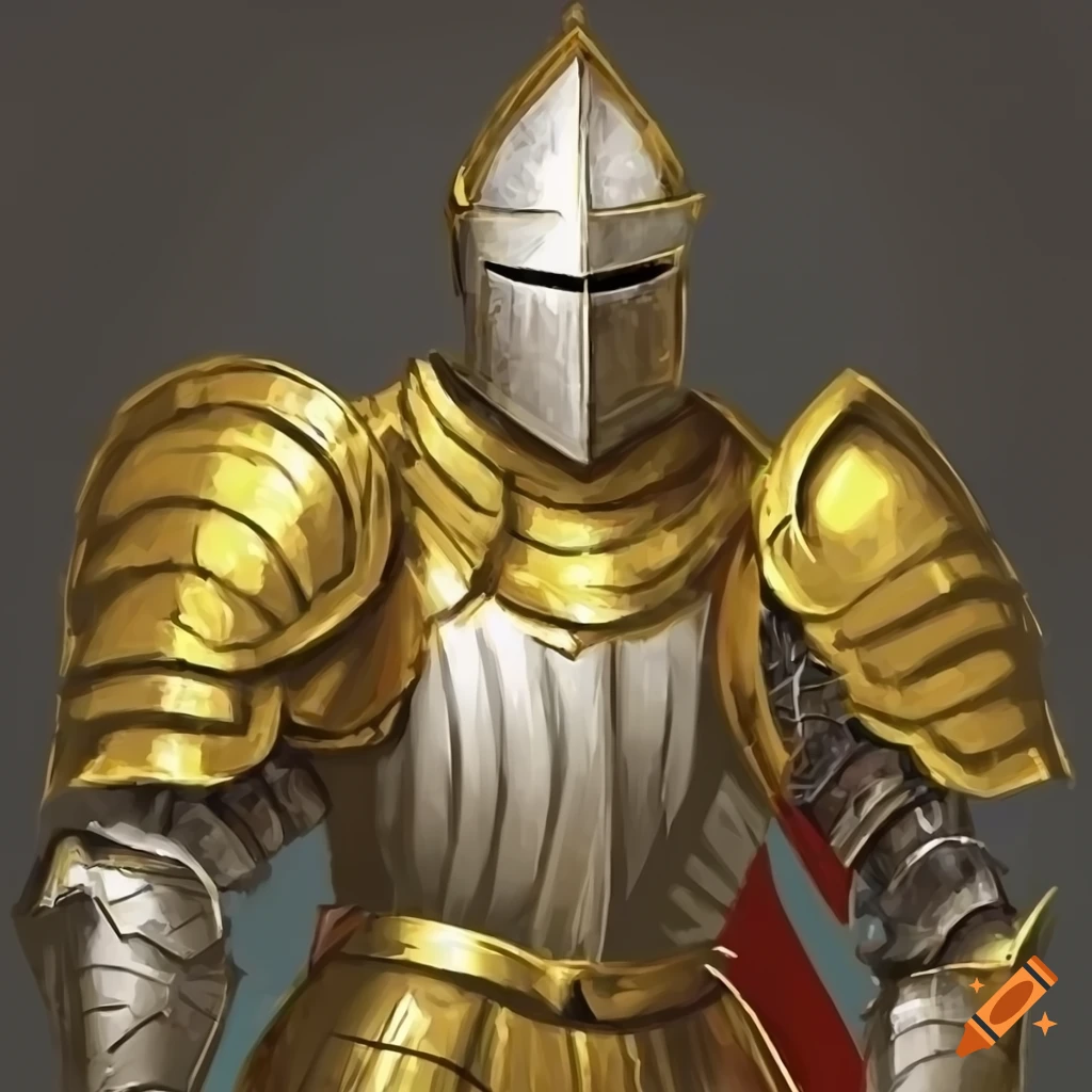 Fantasy knight wearing ornate golden armor and a white and gold cape ...
