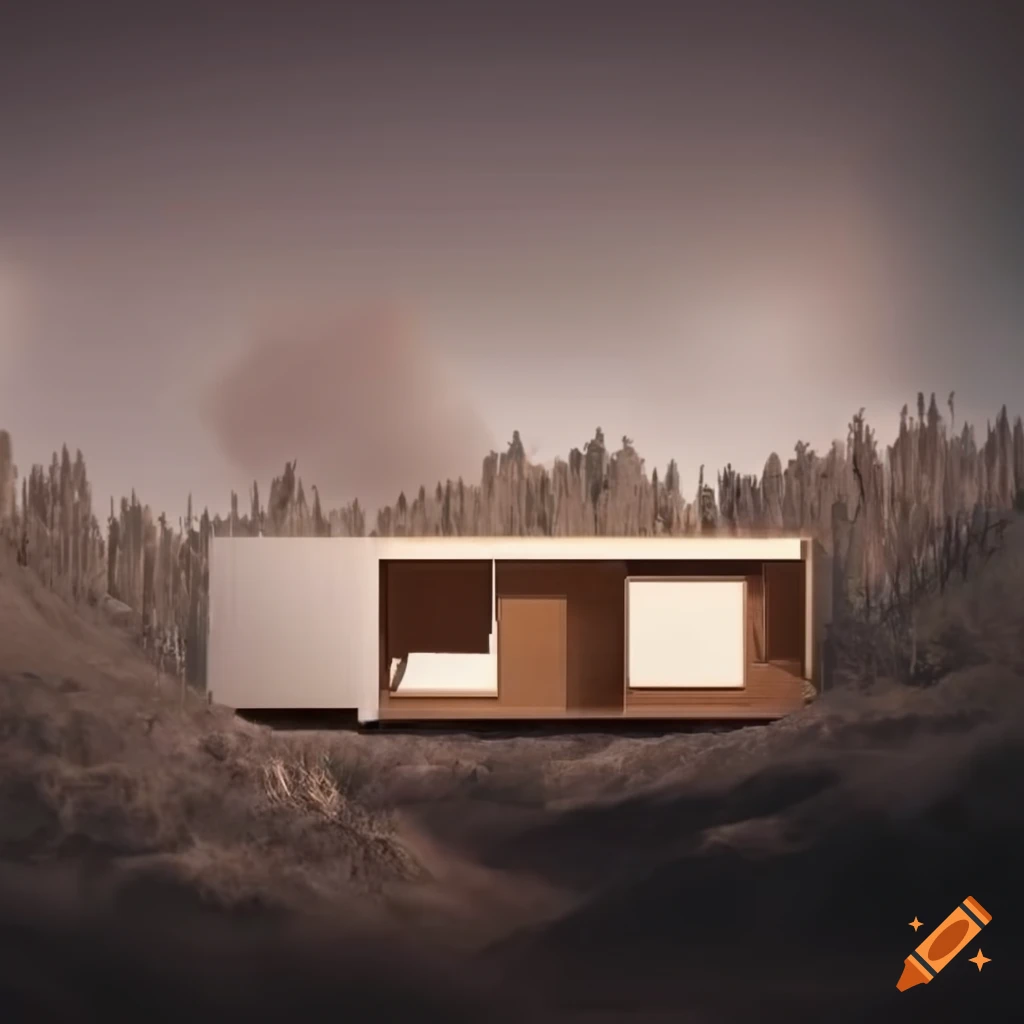 Photorealistic terrain landscape modern architecture cubical house ...