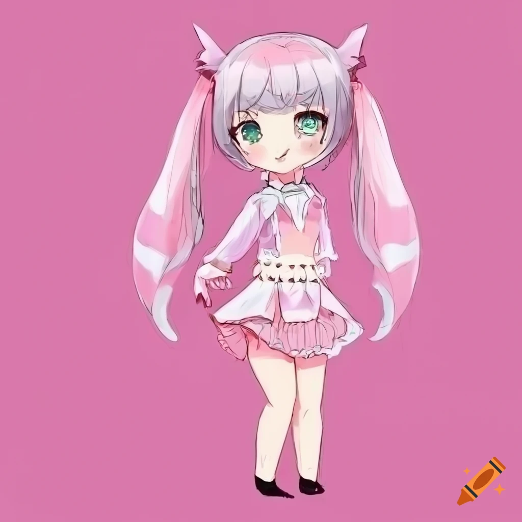 Black or pink?, Cute anime/kawaii style girl with a bunny