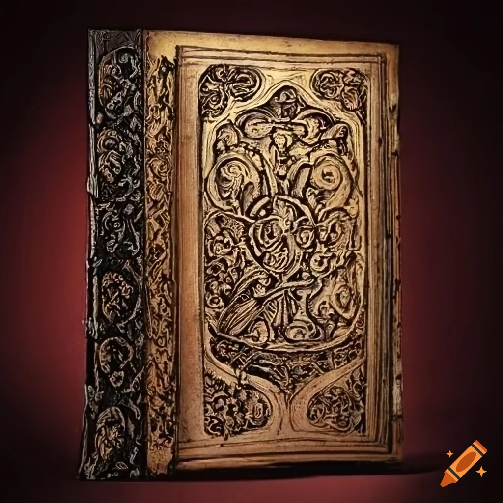 Medieval engraved book cover art on Craiyon