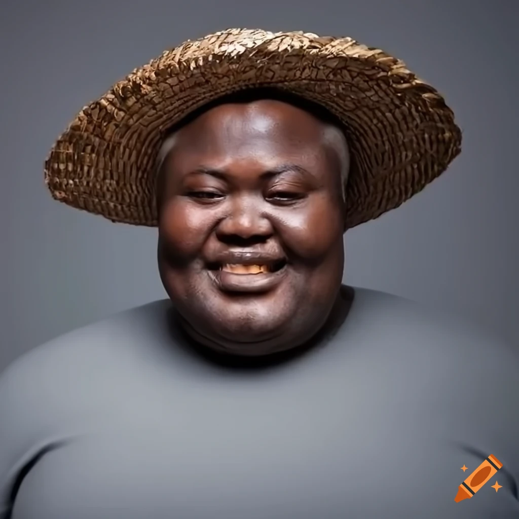 Looks like fat african man wearing straw hat and sunglass; smiling