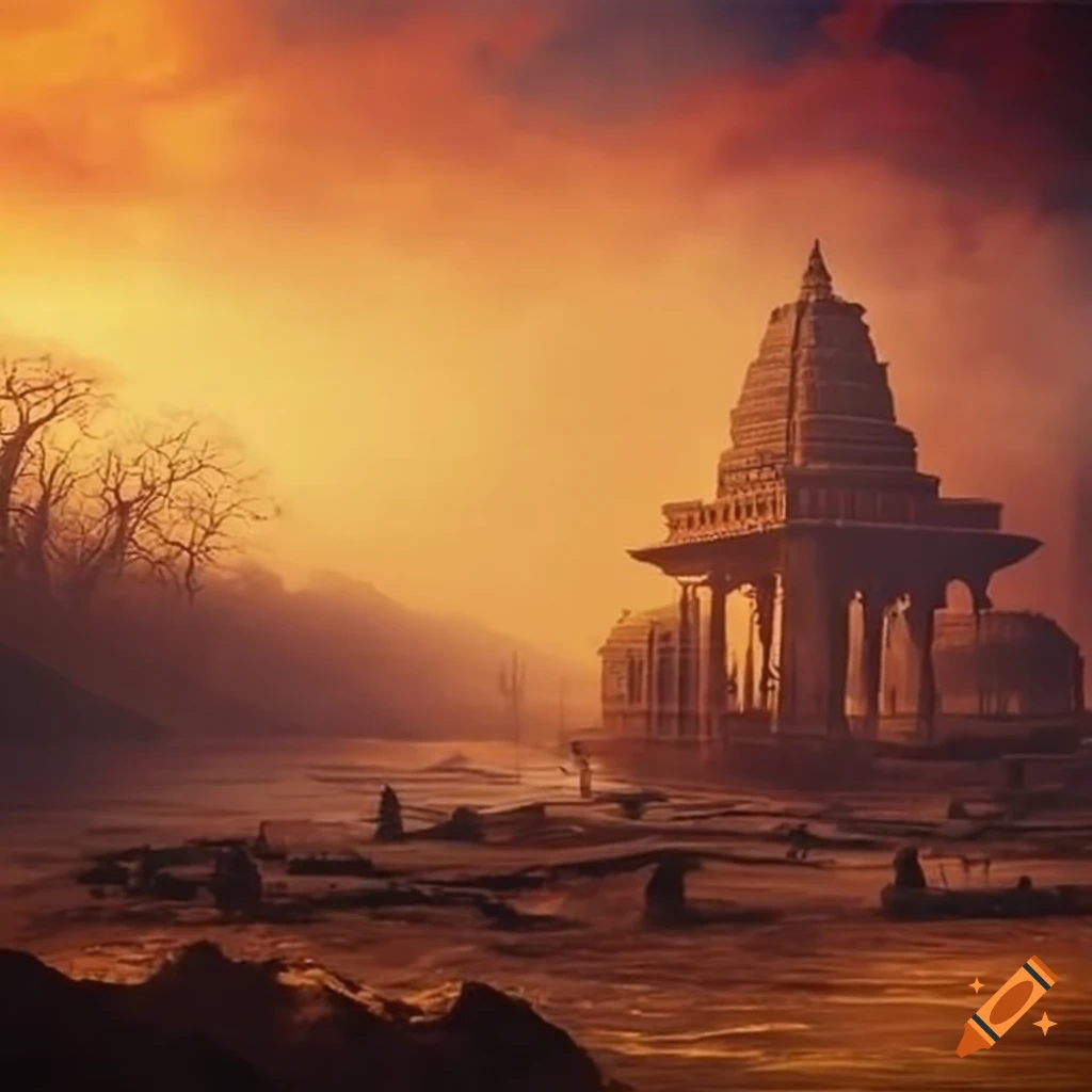 Wide shot landscape of the epic kurukshetra battlefield from