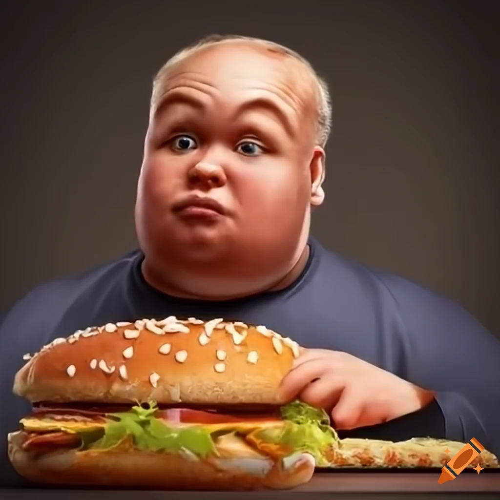 A fat white guy in a fast food restourant, with a neutral expression ...