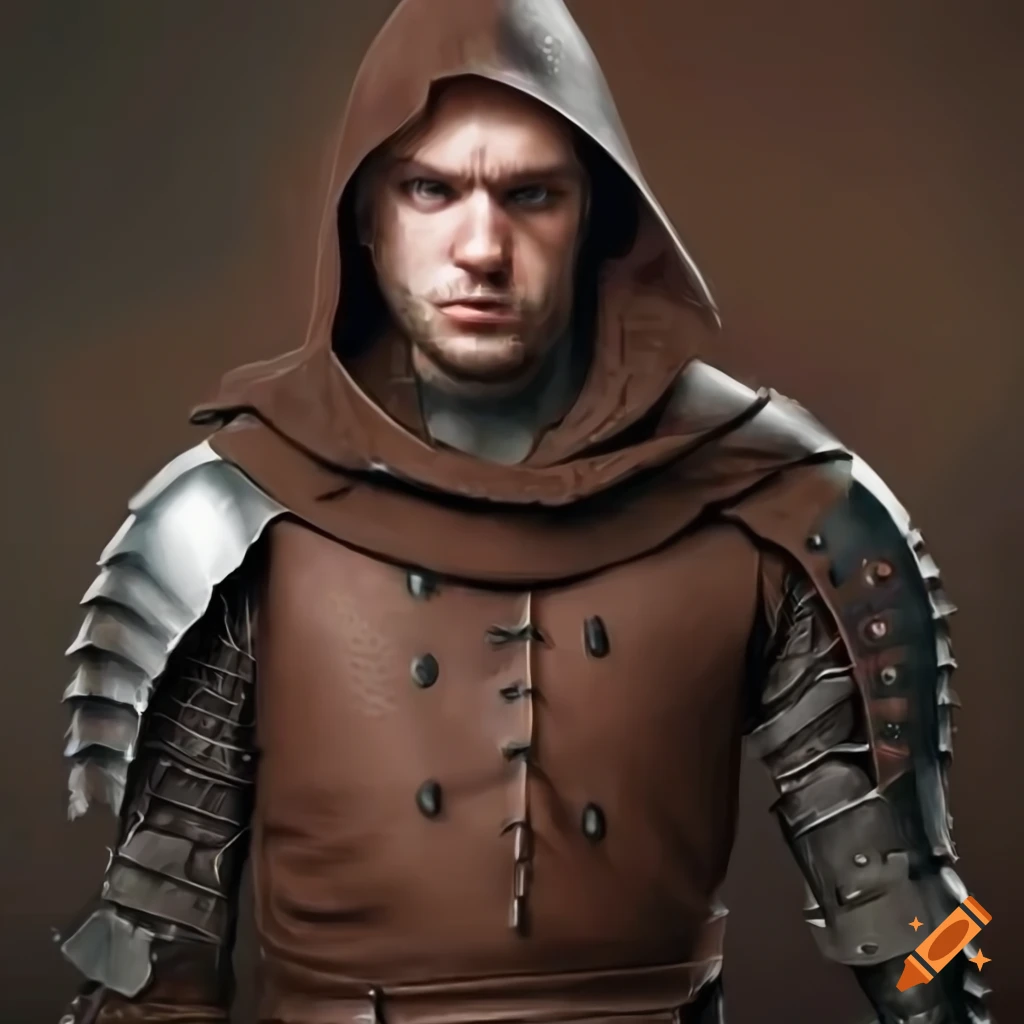 A fantasy medieval male fighter wearing leather armor with a